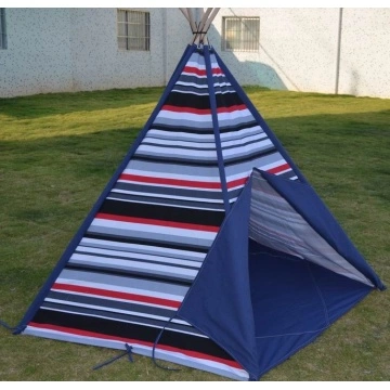 Stripe Canvas Teepee and Wooden Poles kids tent