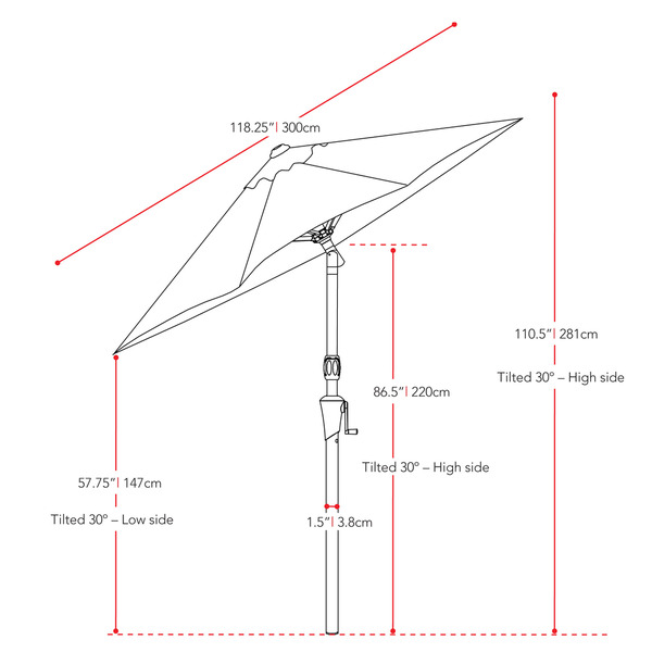 Rotating Garden Umbrella size breakdown